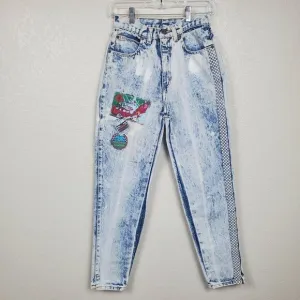 Vintage 90s Zena Acid Washed Bleached Patchwork New Directions Denim Blue Jeans