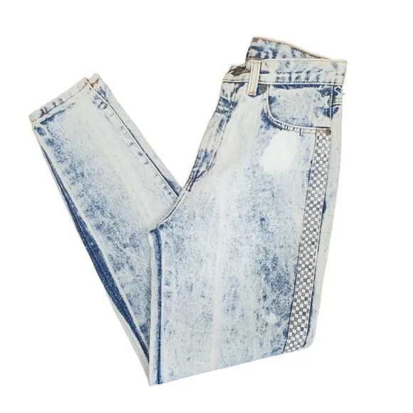 Vintage 90s Zena Acid Washed Bleached Patchwork New Directions Denim Blue Jeans
