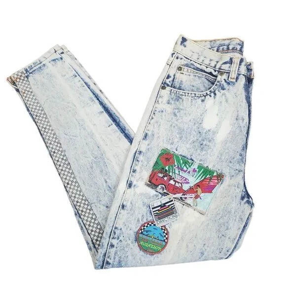 Vintage 90s Zena Acid Washed Bleached Patchwork New Directions Denim Blue Jeans