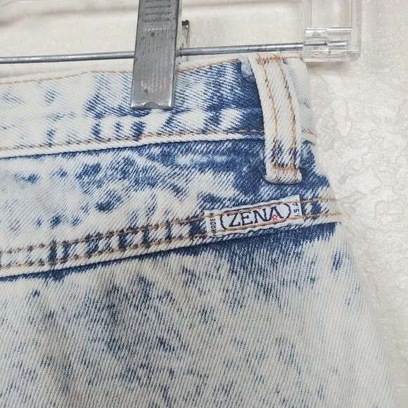 Vintage 90s Zena Acid Washed Bleached Patchwork New Directions Denim Blue Jeans