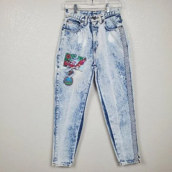 Vintage 90s Zena Acid Washed Bleached Patchwork New Directions Denim Blue Jeans