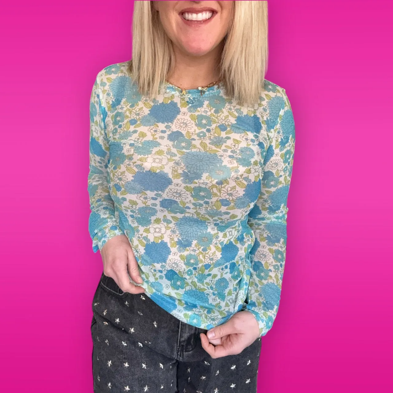 VINTAGE FLORAL MESH TOP