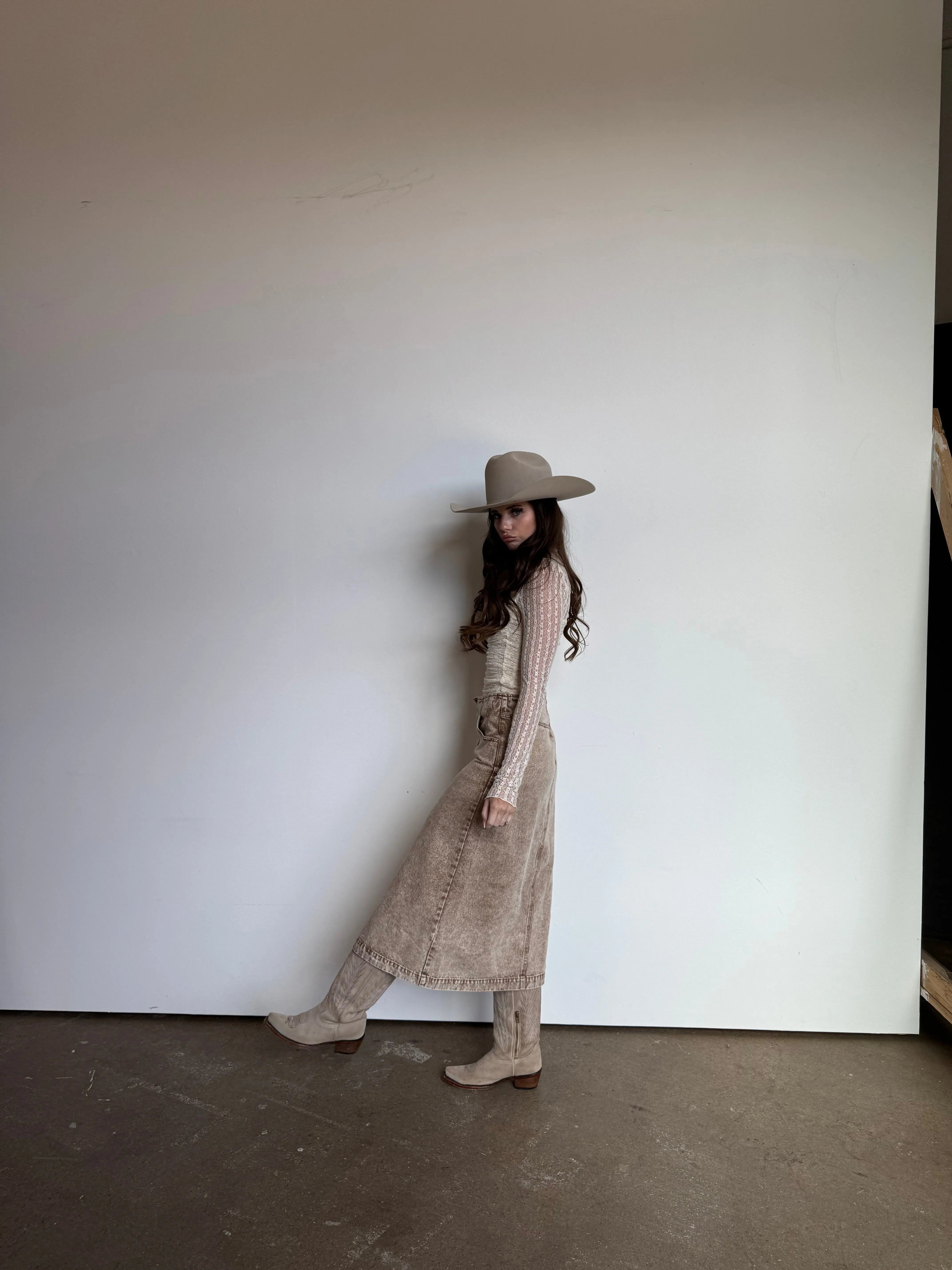 Vintage Taupe Button Midi