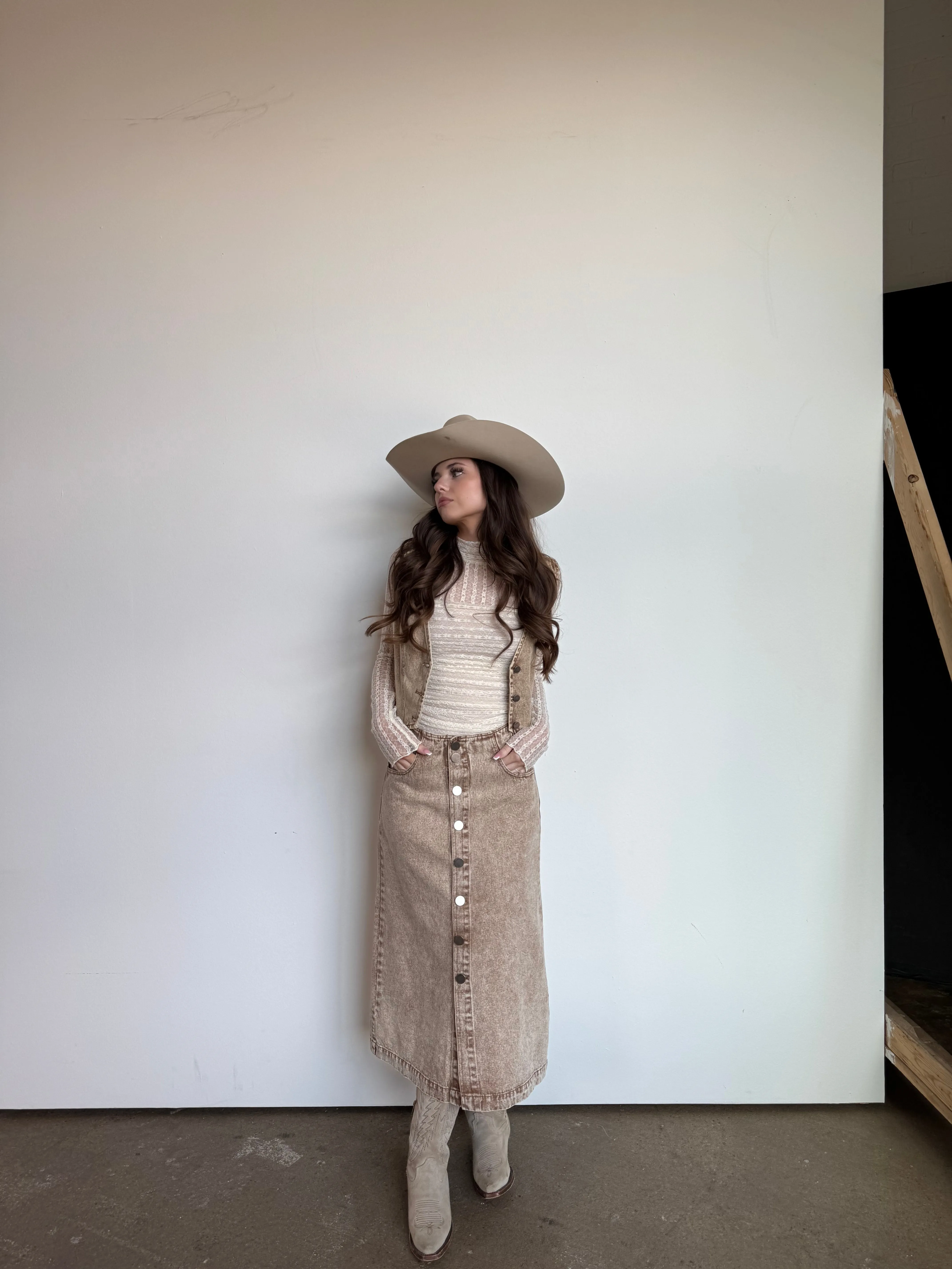 Vintage Taupe Button Midi