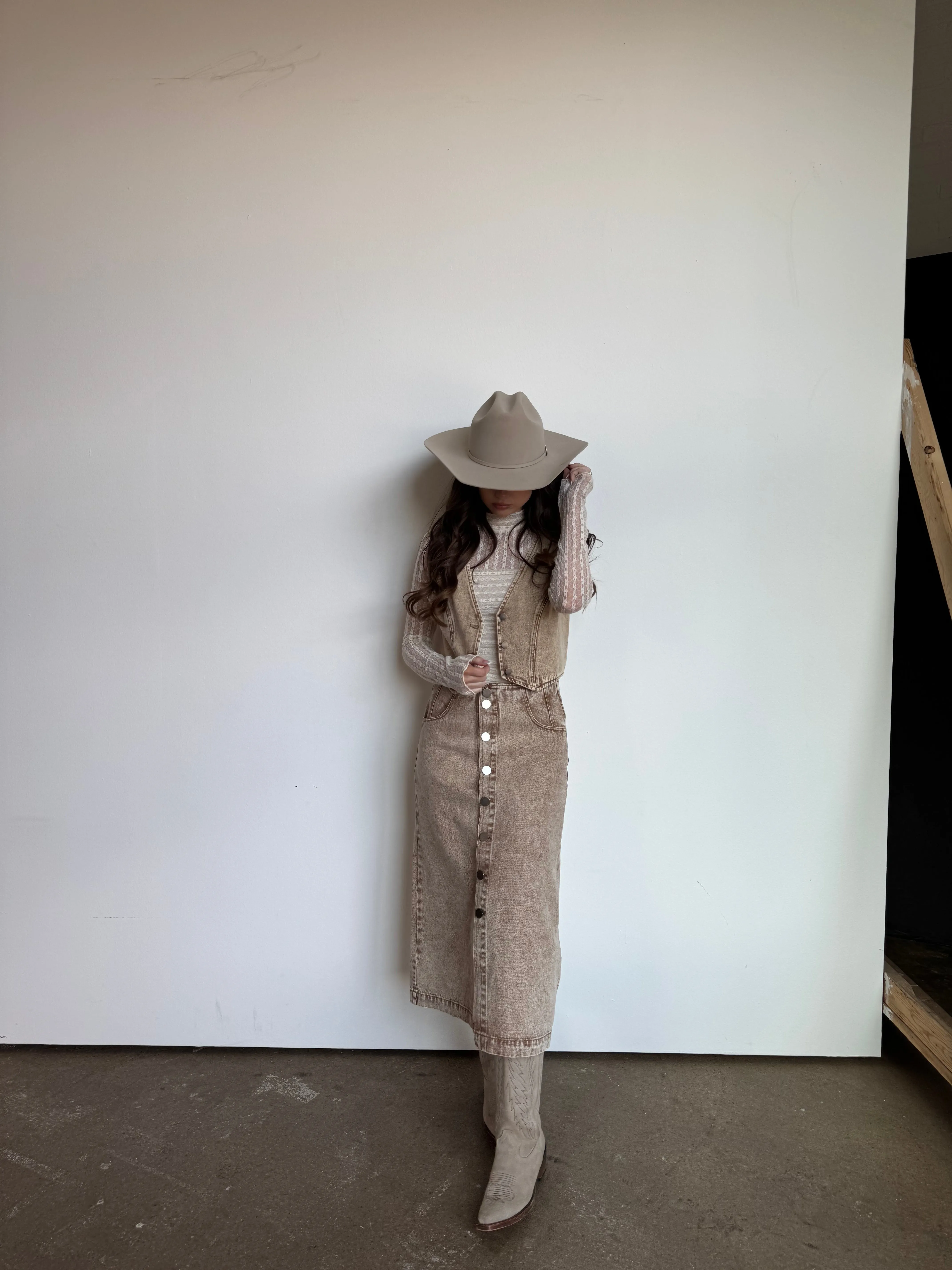 Vintage Taupe Button Midi