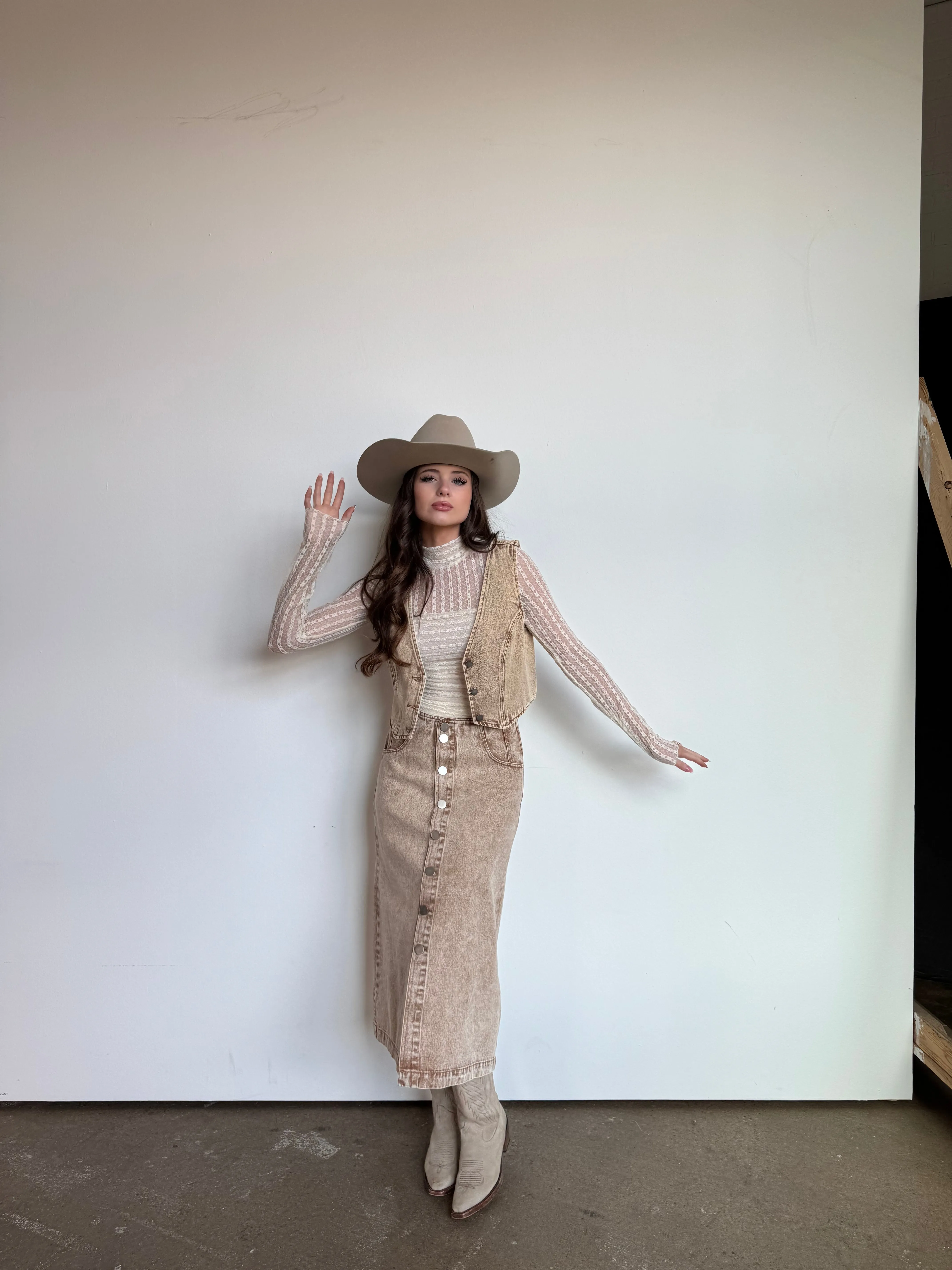 Vintage Taupe Button Midi