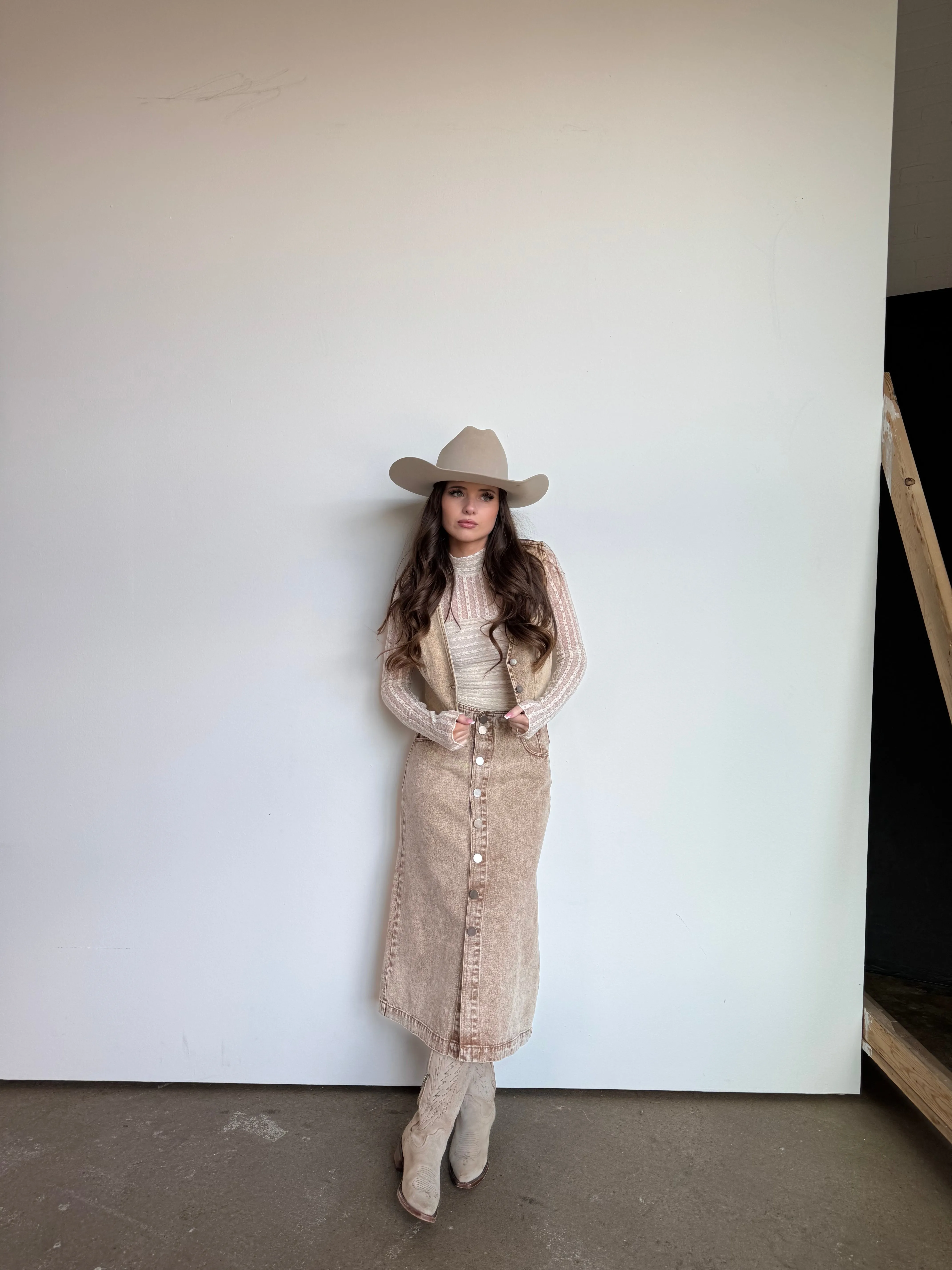 Vintage Taupe Button Midi
