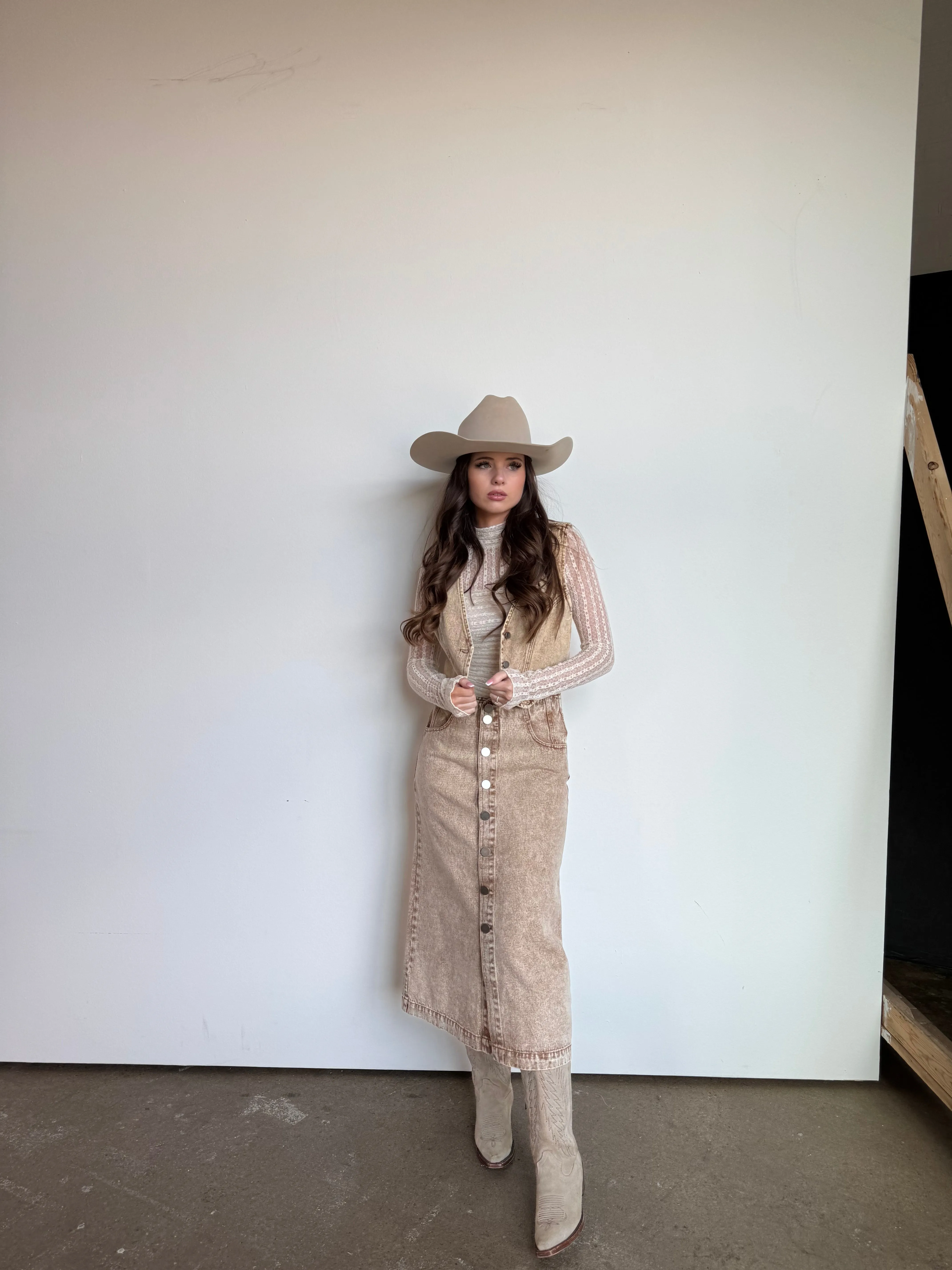 Vintage Taupe Button Midi