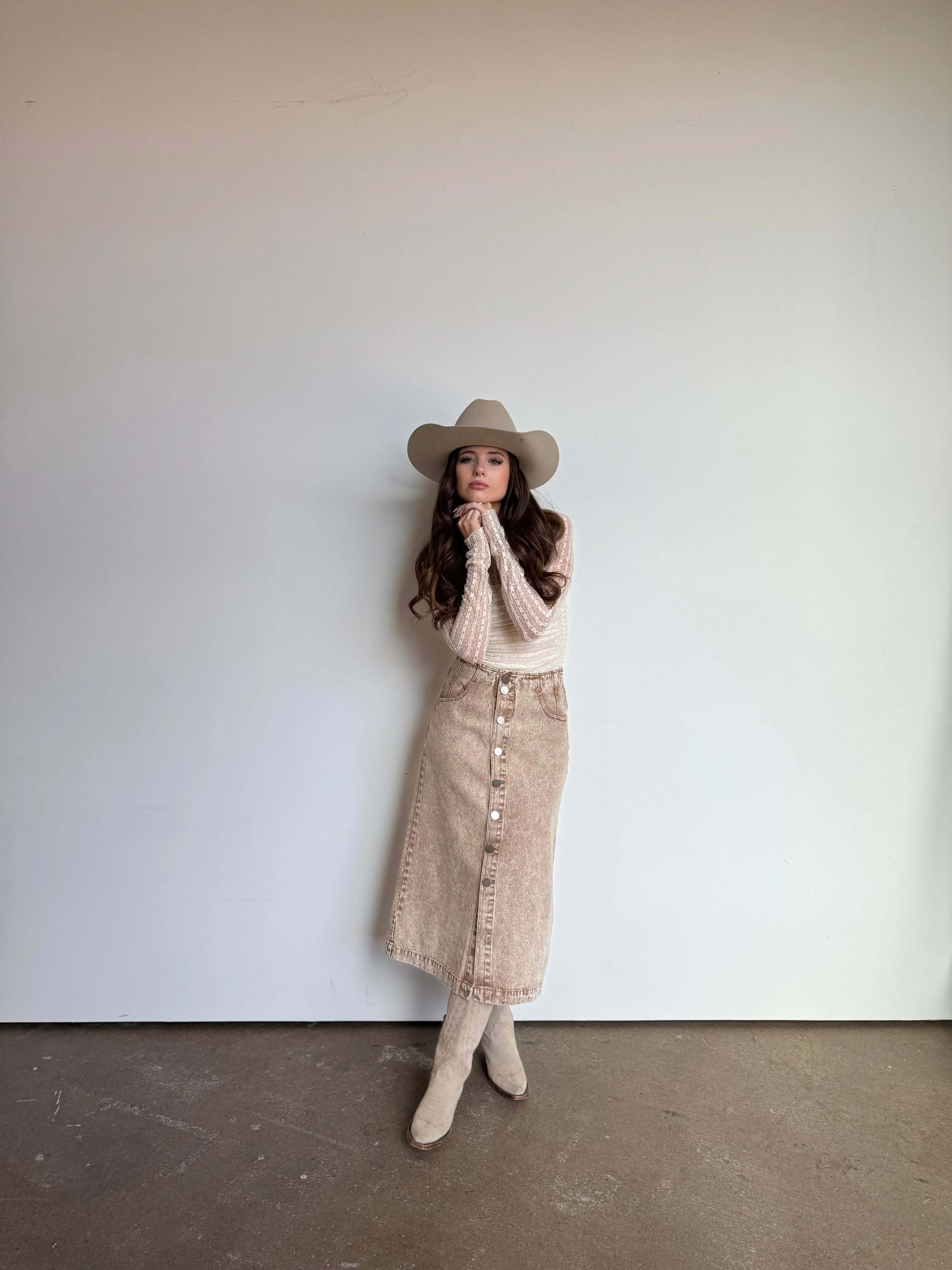 Vintage Taupe Button Midi