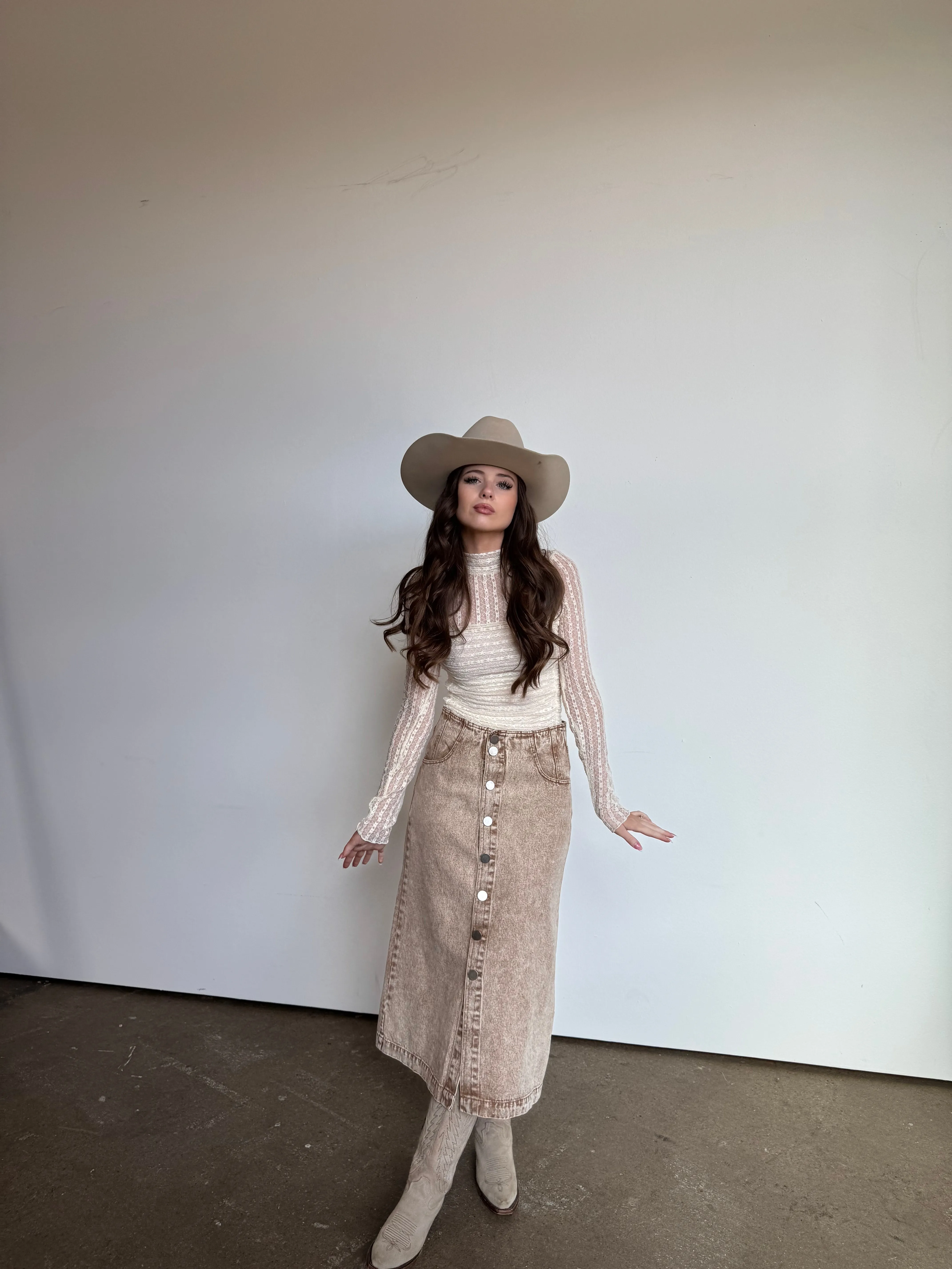 Vintage Taupe Button Midi
