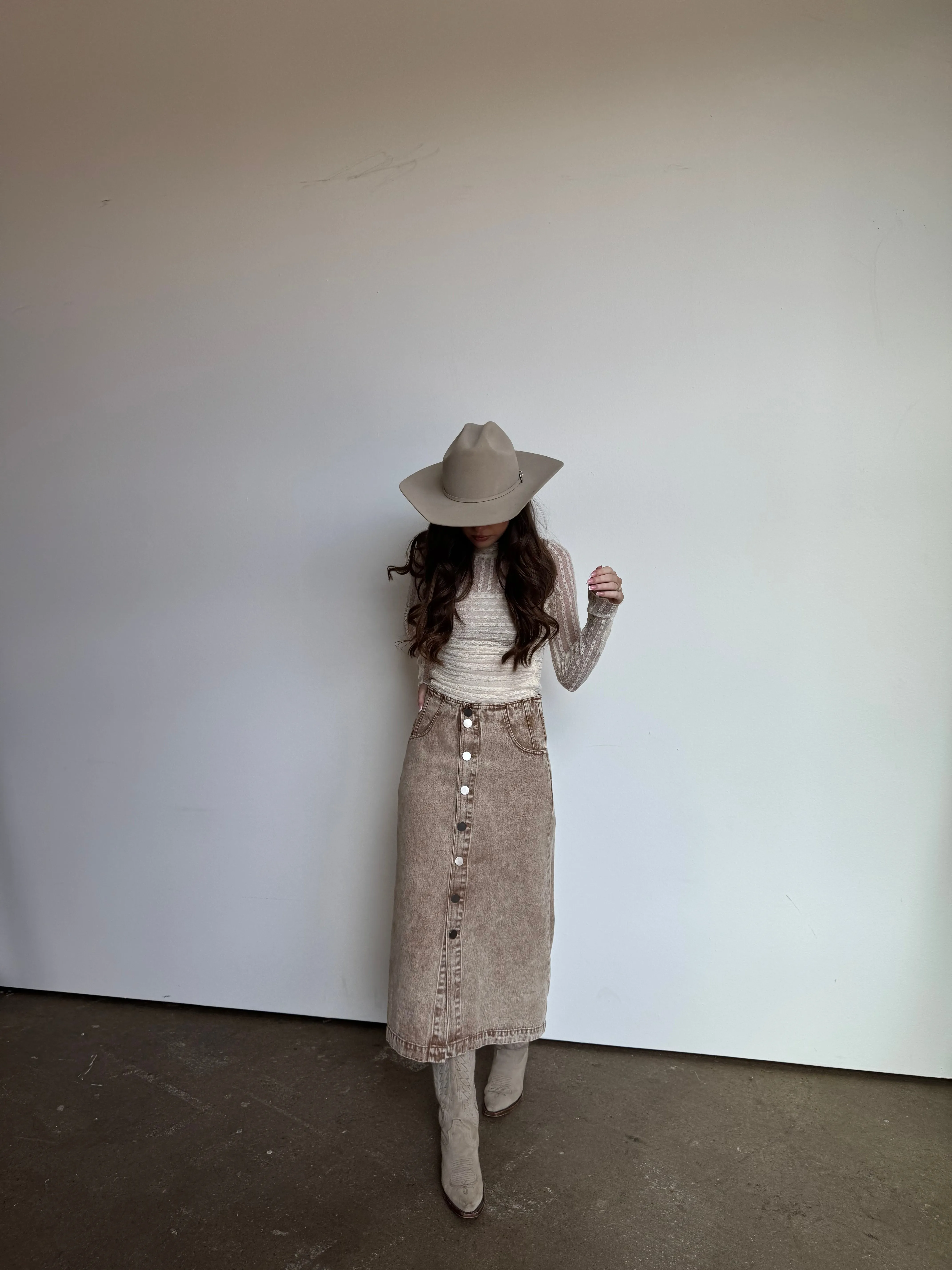 Vintage Taupe Button Midi