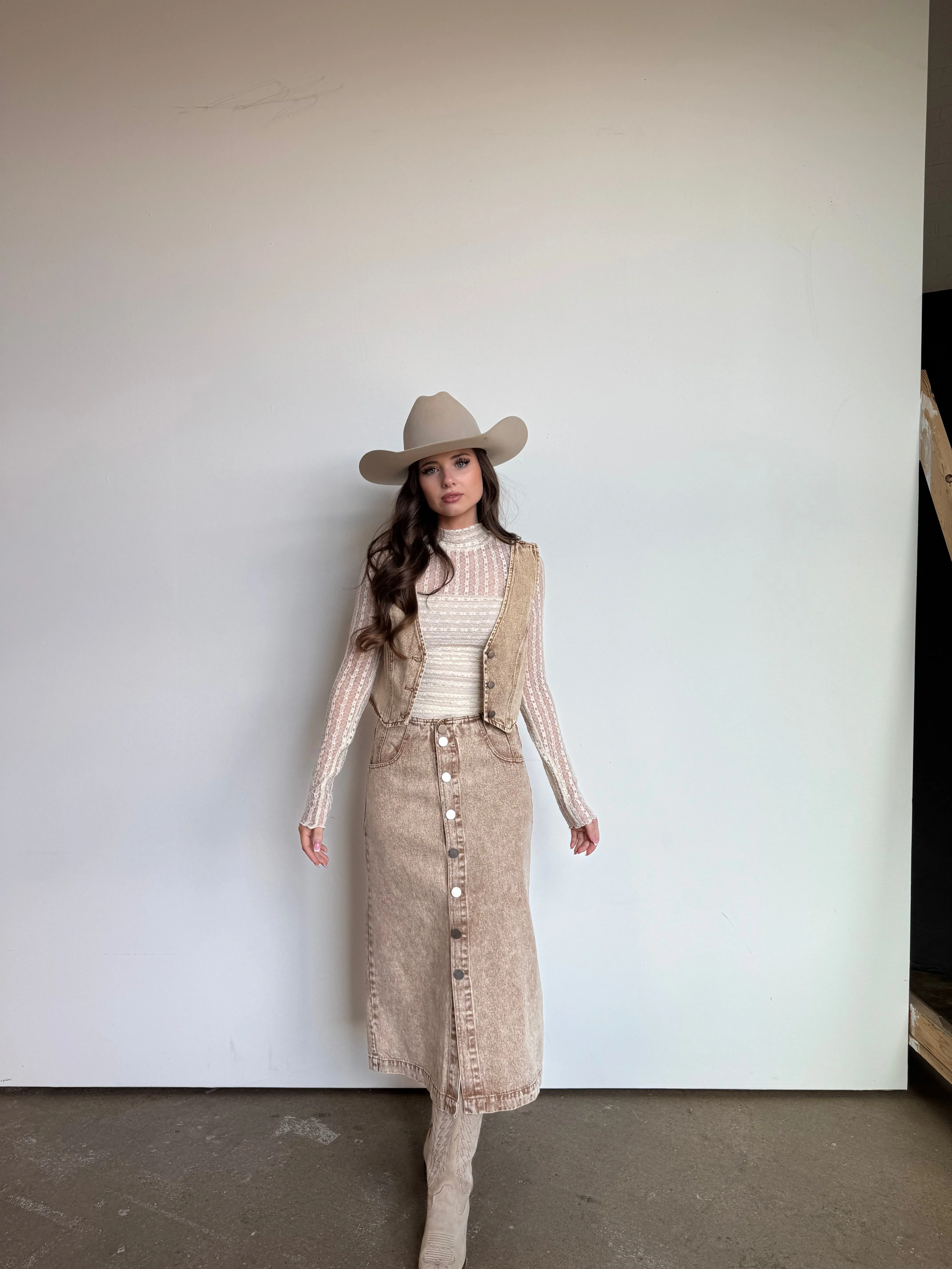 Vintage Taupe Button Midi