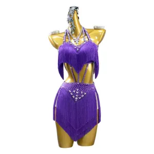 Violet Purple Fringe Latin Dance Dresses for Women Girls Latin Salsa Rumba Chacha Performance Skirts