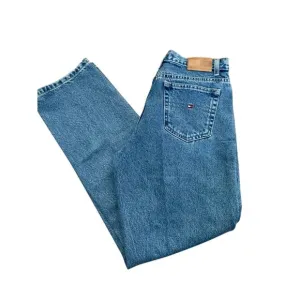 VTG Tommy Hilfiger Jeans 8 triple t blue denim ladies 30 mom leather logo patch