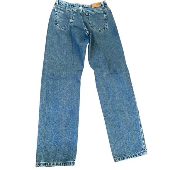 VTG Tommy Hilfiger Jeans 8 triple t blue denim ladies 30 mom leather logo patch