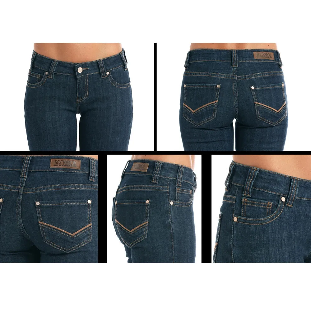 W2-9213 Rock & Roll Cowgirl Juniors Boyfriend Jeans Dark Wash