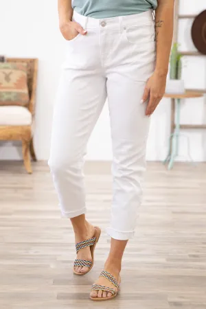 White Fray Hem High Rise Mom Jeans