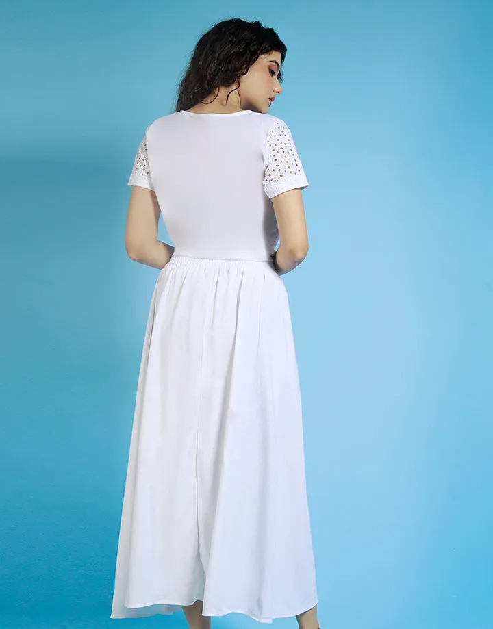 White Front Slit Button Down Detail Skirt