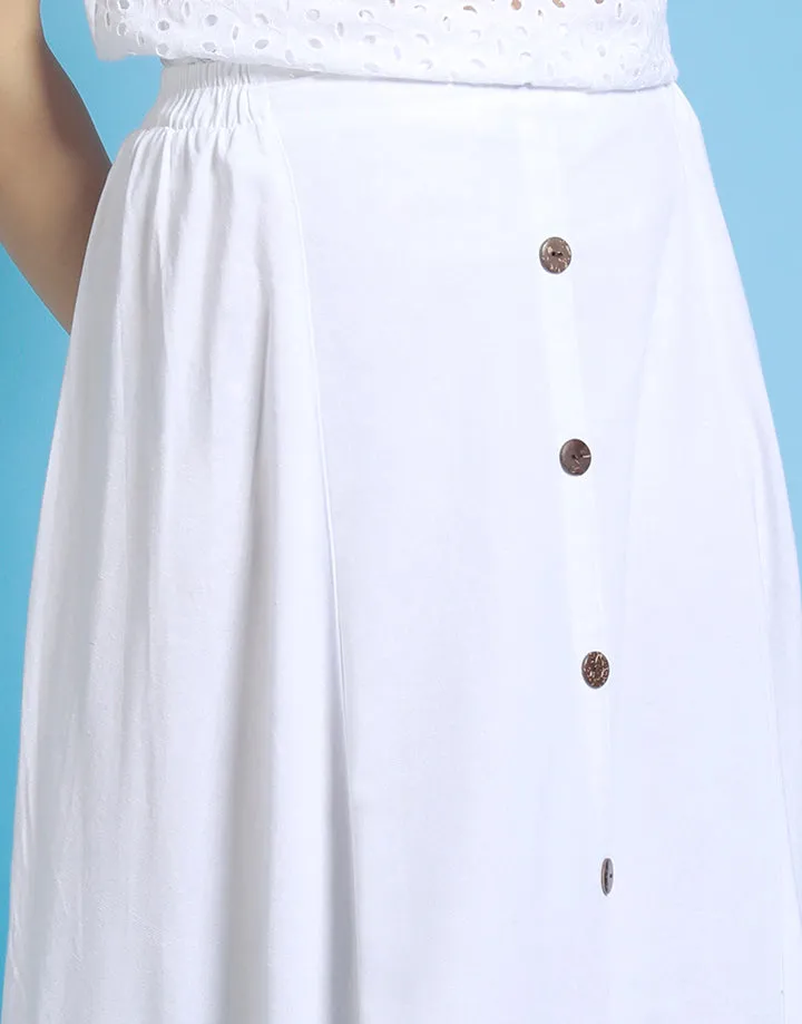 White Front Slit Button Down Detail Skirt