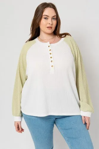 White   Sage Raglan Sleeve Textured Top