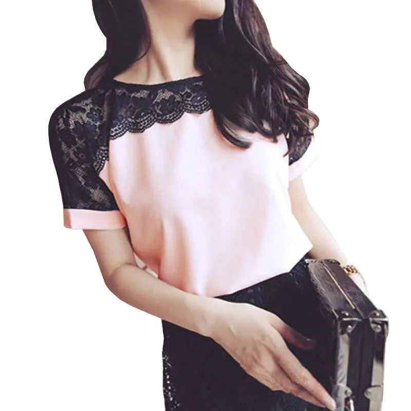 Women Blouses Lace Chiffon Blouse Tops Fashion Shirts Plus Size 4XL Red White Pink