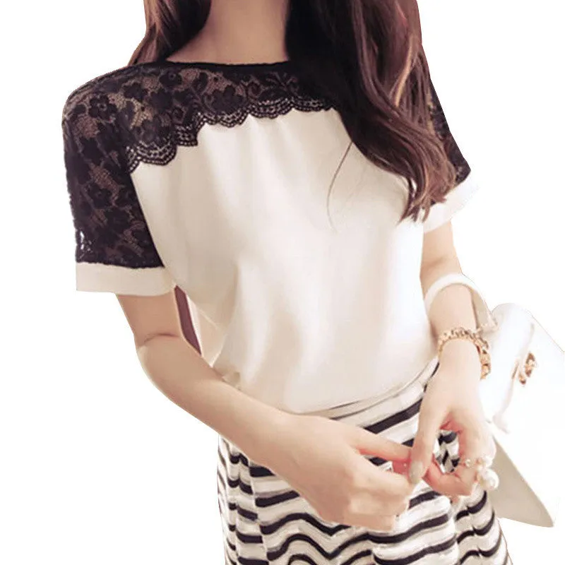 Women Blouses Summer Lace Chiffon Blouse Tops Fashion Shirts Plus Size 5XL Red White Pink