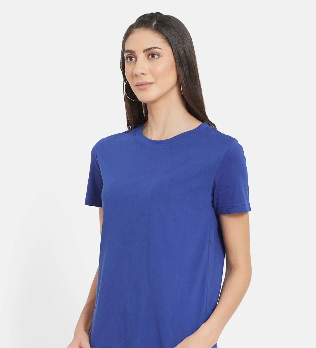 Women Blue Solid Organic Cotton T-shirt With Harem pant  (BLACK)