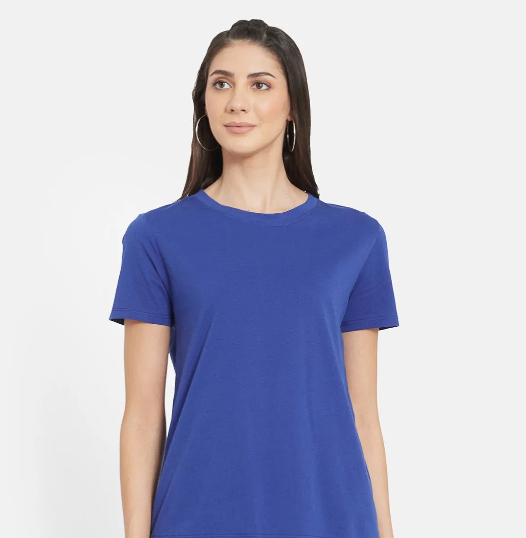Women Blue Solid Organic Cotton T-shirt With Harem pant  (BLACK)