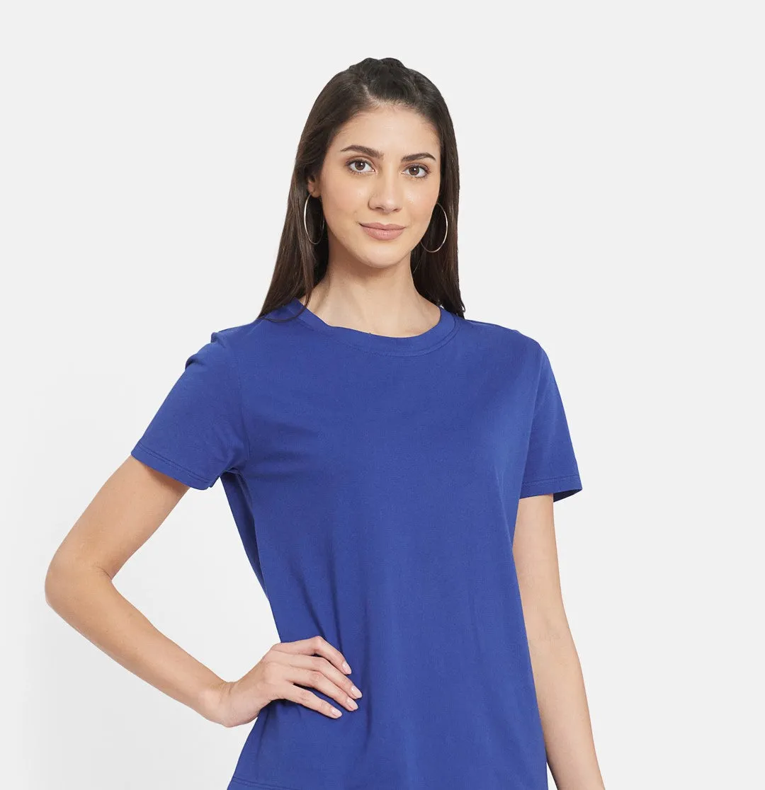 Women Blue Solid Organic Cotton T-shirt With Harem pant  (BLACK)