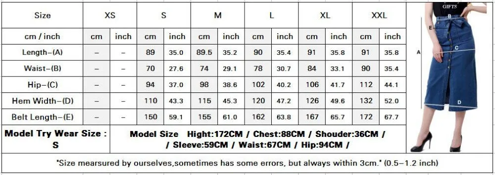 Women Denim skirts Long Skirt High Waist Jeans Maxi Skirts jeans Casual Plus Size Skirt 995