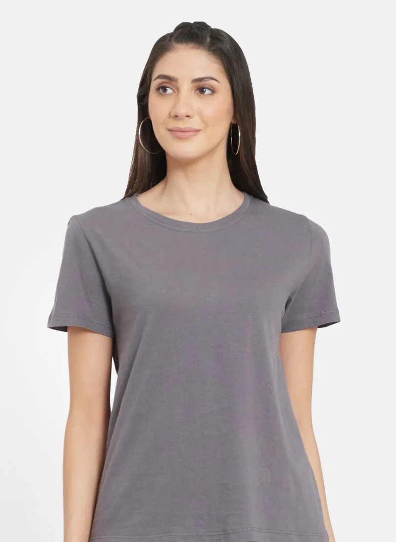 Women Grey Organic Cotton T-shirt with HAREM PANT (BLACK)