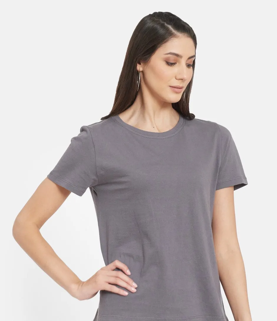Women Grey Organic Cotton T-shirt with HAREM PANT (BLACK)