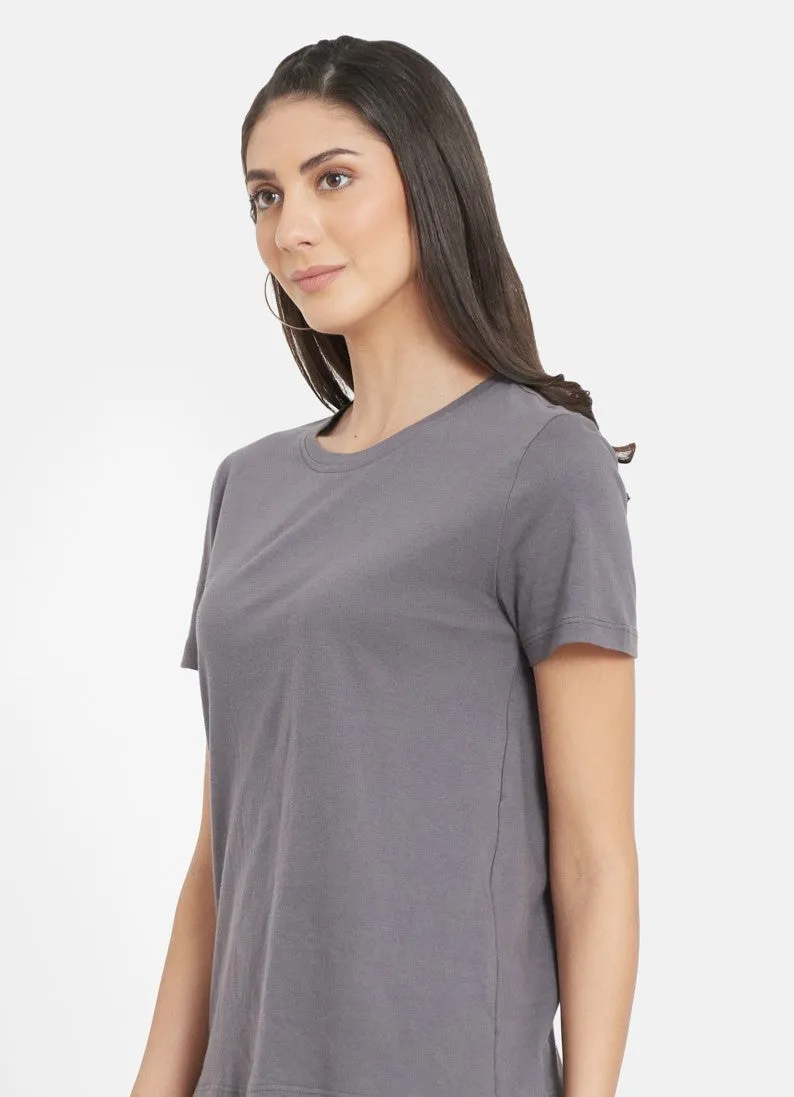 Women Grey Organic Cotton T-shirt with HAREM PANT (BLACK)