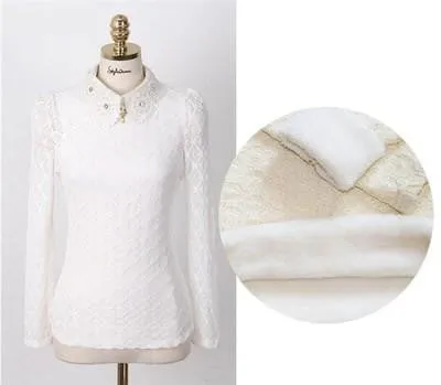 Women Lace Blouses Elegant White Long Sleeve chiffon Blouse Women Shirt