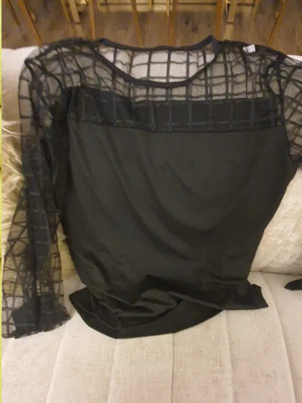 Women Sexy See-through Grid Mesh Black Lace Tops
