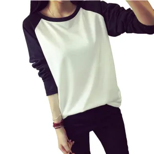 Women T-shirt Sweatshirt Raglan Long Sleeve Patchwork Loose Tee Tops