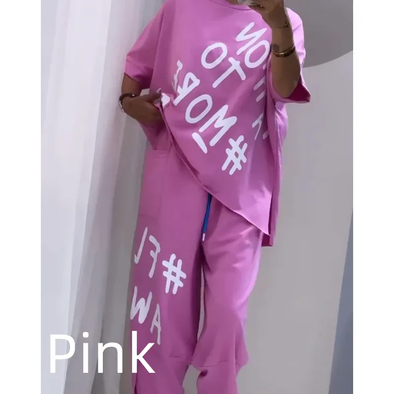 Women’s Casual Loose Fit Two-Piece T-Shirt & Pants Set