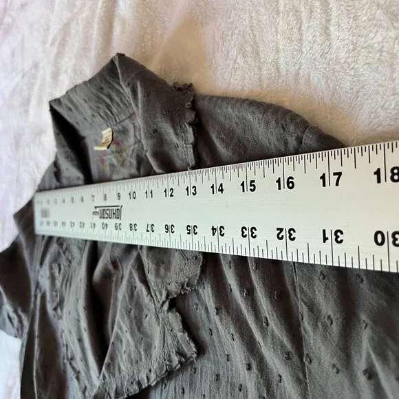 Womens Large Gray Swiss Dot Two-Button Blazer with Raw Trim Cotton Lightweight