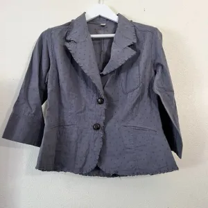 Womens Large Gray Swiss Dot Two-Button Blazer with Raw Trim Cotton Lightweight