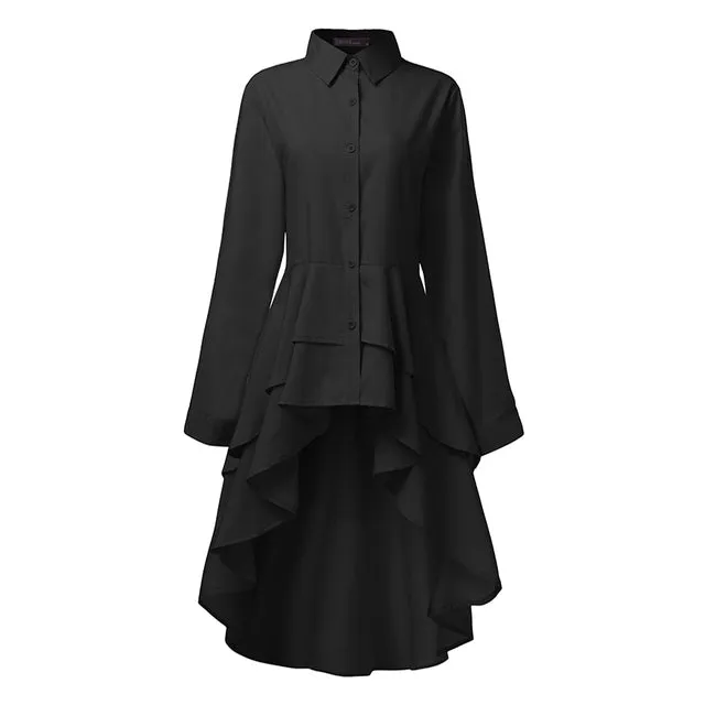 Women's Ruffle Blouse Casual Button Long Sleeve Shirts