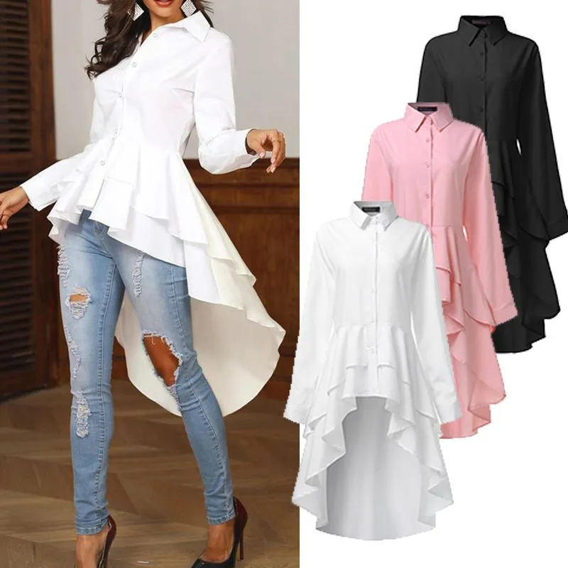 Women's Ruffle Blouse Casual Button Long Sleeve Shirts