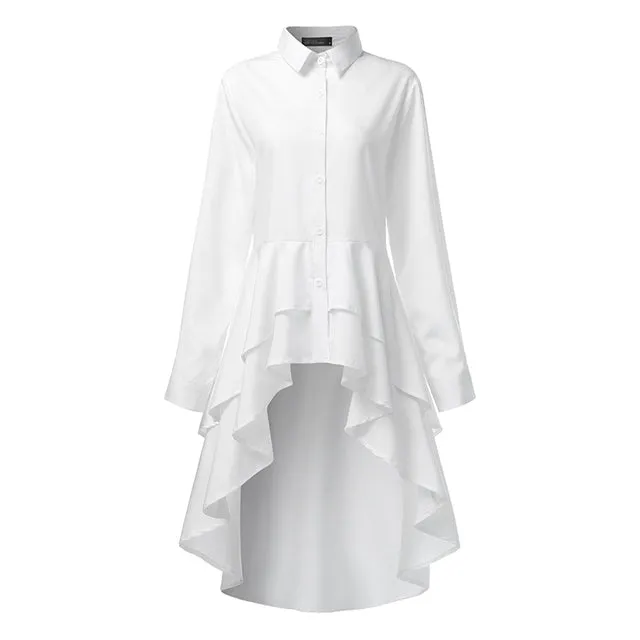 Women's Ruffle Blouse Casual Button Long Sleeve Shirts