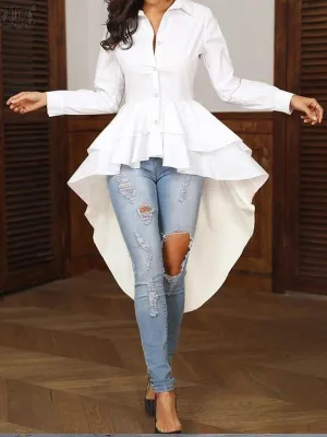 Women's Ruffle Blouse Casual Button Long Sleeve Shirts