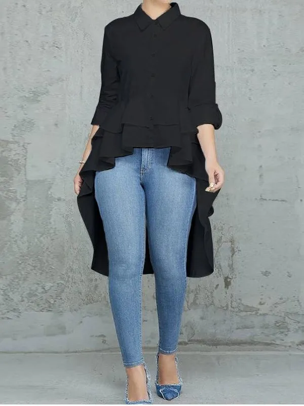 Women's Ruffle Blouse Casual Button Long Sleeve Shirts