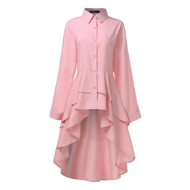 Women's Ruffle Blouse Casual Button Long Sleeve Shirts