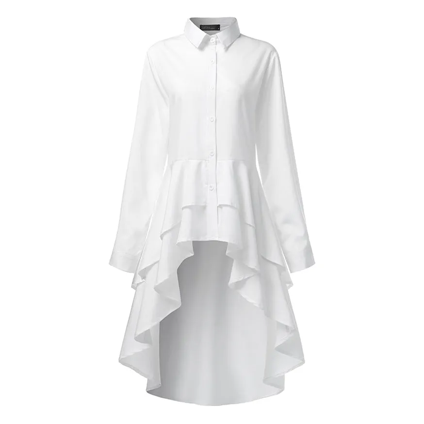 Women's Ruffle Blouse Casual Button Long Sleeve Shirts