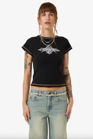 WORSHIP SUPPLIES METALX Y2K RAGLAN TEE - BLACK