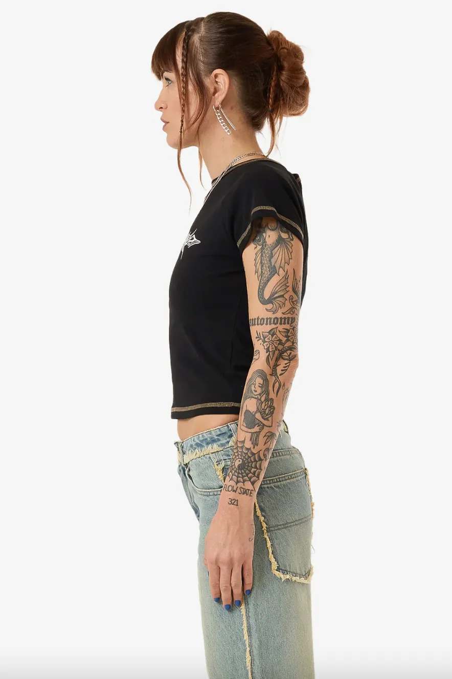 WORSHIP SUPPLIES METALX Y2K RAGLAN TEE - BLACK
