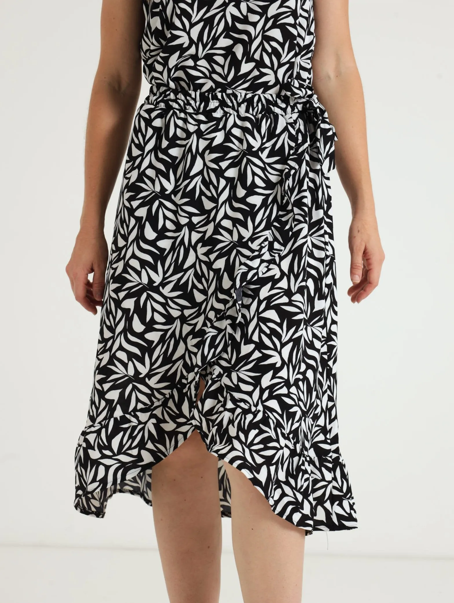 Wrap Midi Skirt With Slit - Black/White