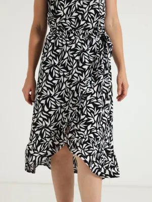 Wrap Midi Skirt With Slit - Black/White
